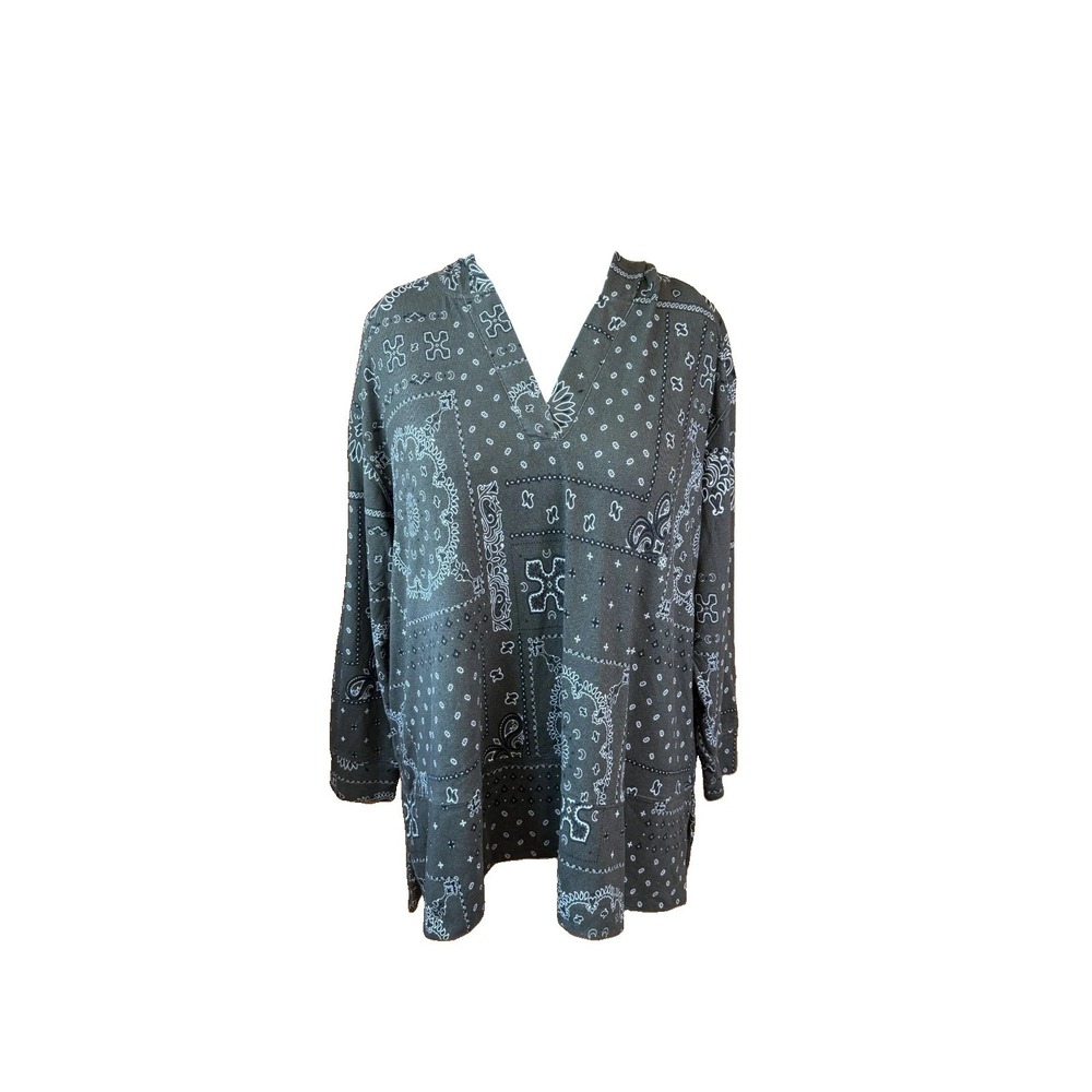 Super Soft Fred David Soft Moss Green Handkerchief Print Hooded Tunic 2X